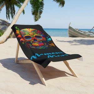 Neon Sugar Skull Beach Towel