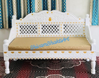 Diwan de madera de teca maciza de la India/Sofá de madera/Diwan indio finamente tallado/Entrega gratuita/Pedidos a través de Etsy