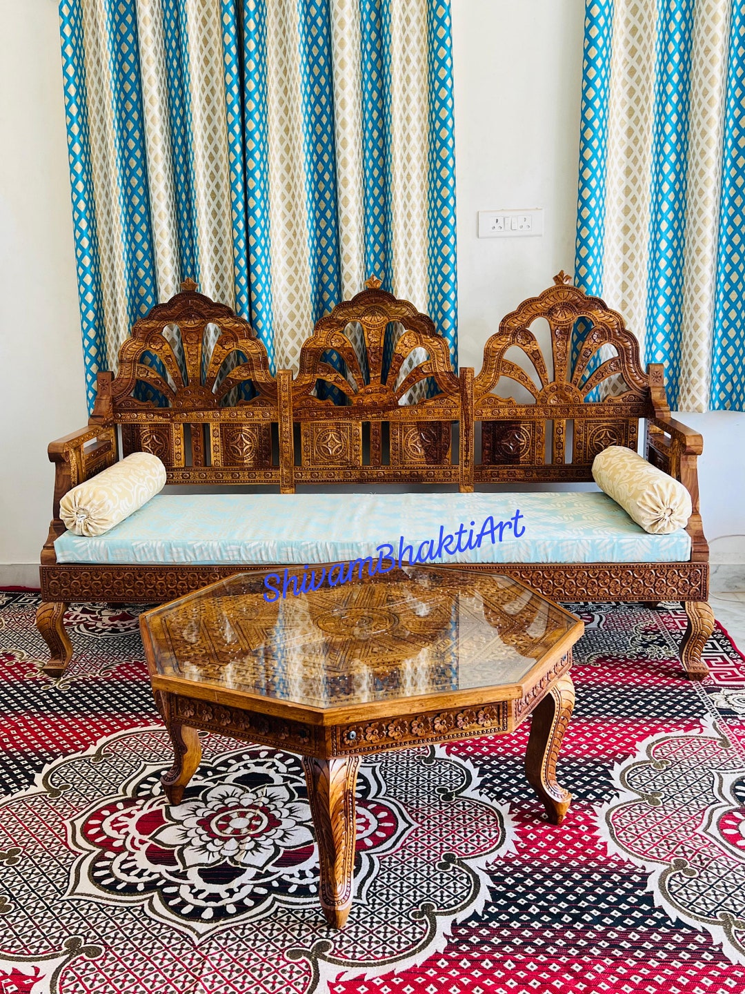 Indian Solid Rosewood Diwan With Coffee Table/ Wooden Sofa With Tea ...