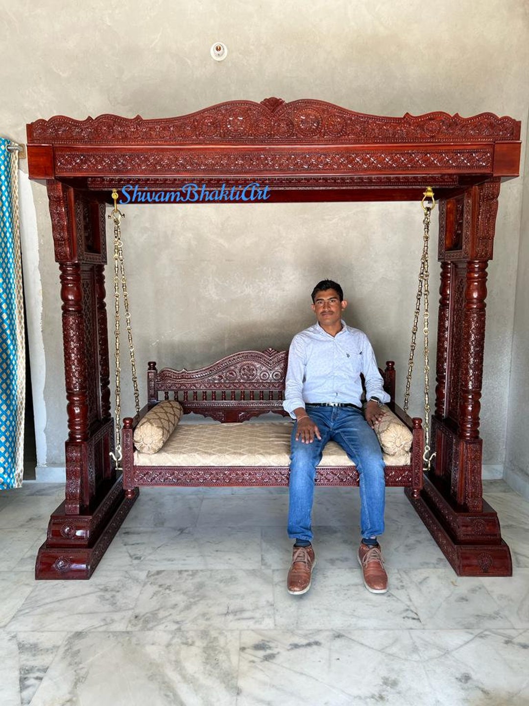 Handmade Teak Wooden Swing,teak Wooden Fine Carved Maharaja Swing ...