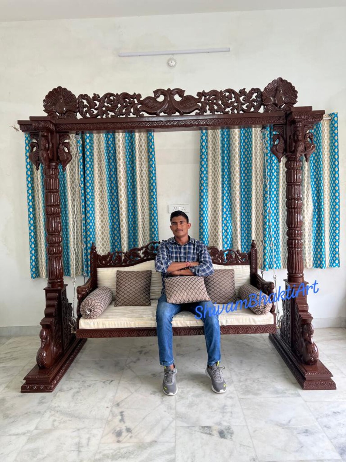 Handmade Teak Wooden Maharaja Swing, Fine Carved Details - Etsy