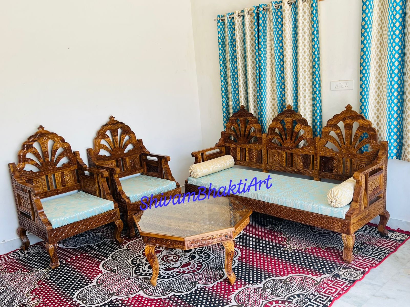 Wooden Diwan Set/ Wooden Sofa Set/ Indian Fine Carved Diwan/ Free Delivery/  Order via Etsy - Etsy, image size:1600x1200