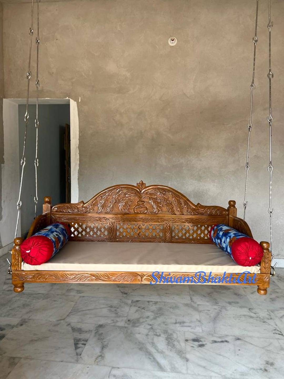 Handmade Carved Teak Wood Ceiling Swing, Patio Swing - Etsy