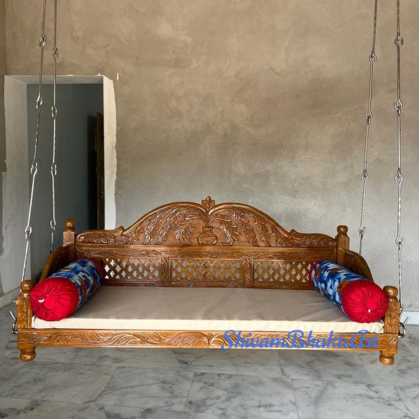 Handmade Teak wooden swing,Teak wooden Ceiling Swing /  Fine carved teak wooden Swing