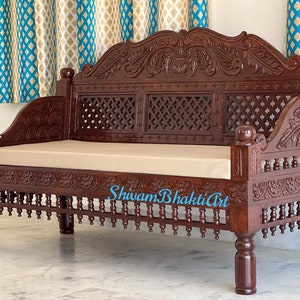 Indian Solid Teak wood Diwan/ Wooden sofa/ Indian fine carved diwan/ free delivery/ order via Etsy
