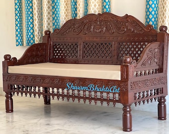 Solid Teak Wood Diwan - Indian Fine Carved Sofa
