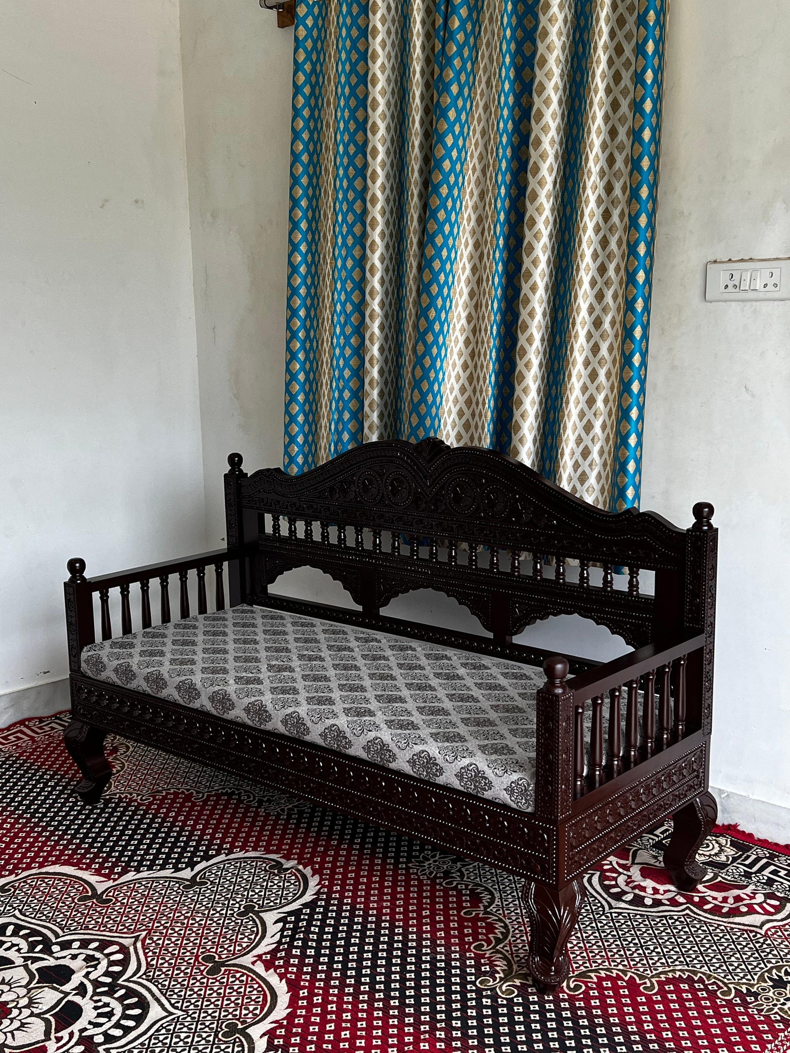 Hand Carved Indian Teak Wood Diwan Sofa - Etsy