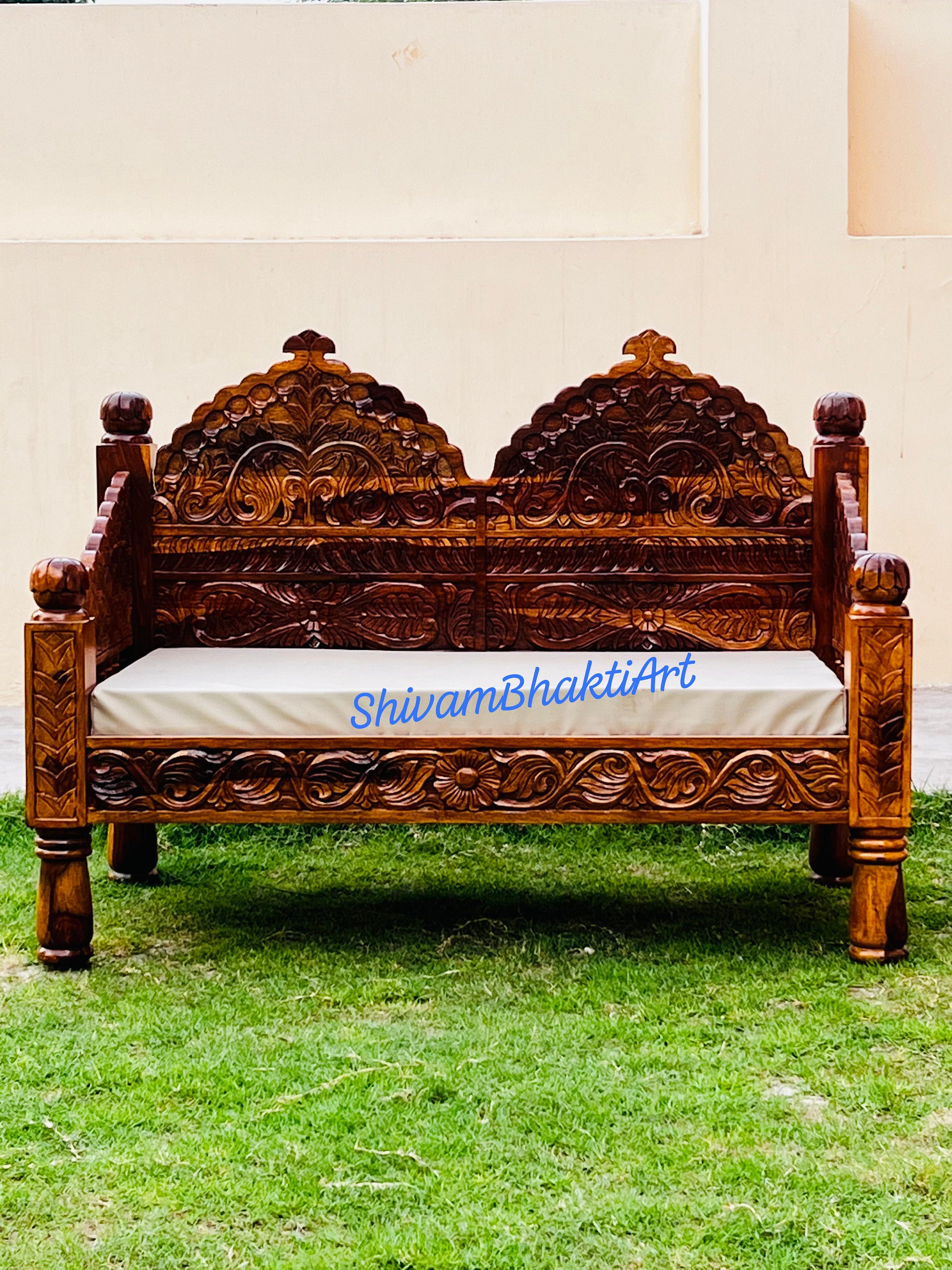 Indian Rosewood Diwan: Hand Carved Wooden Sofa 53”x28”x38” - Etsy