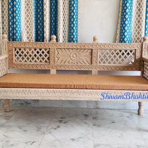 Indian Solid Teak wood Diwan/ Wooden sofa/ Indian fine carved diwan/ free delivery/ order via Etsy