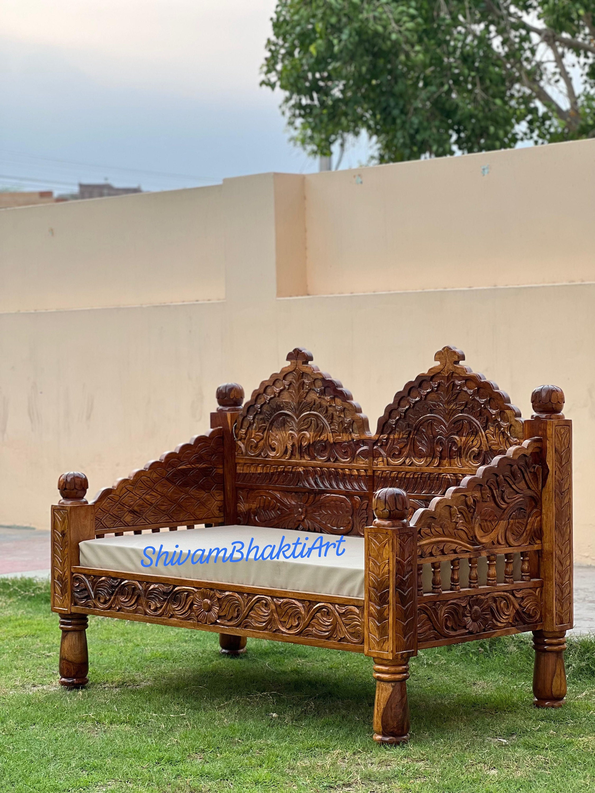 Indian Rosewood Diwan: Hand Carved Wooden Sofa 53”x28”x38” - Etsy