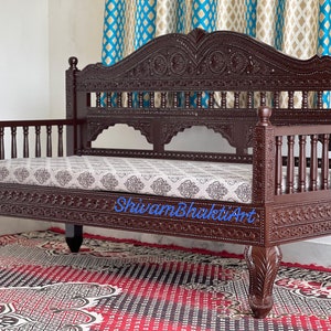 Hand Carved Indian Teak Wood Diwan Sofa - Etsy