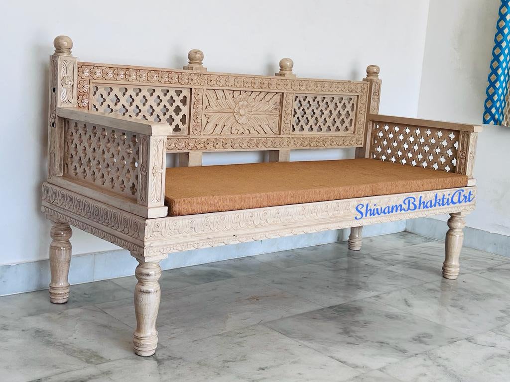 Solid Teak Wood Diwan - Indian Carved Sofa - Etsy Australia