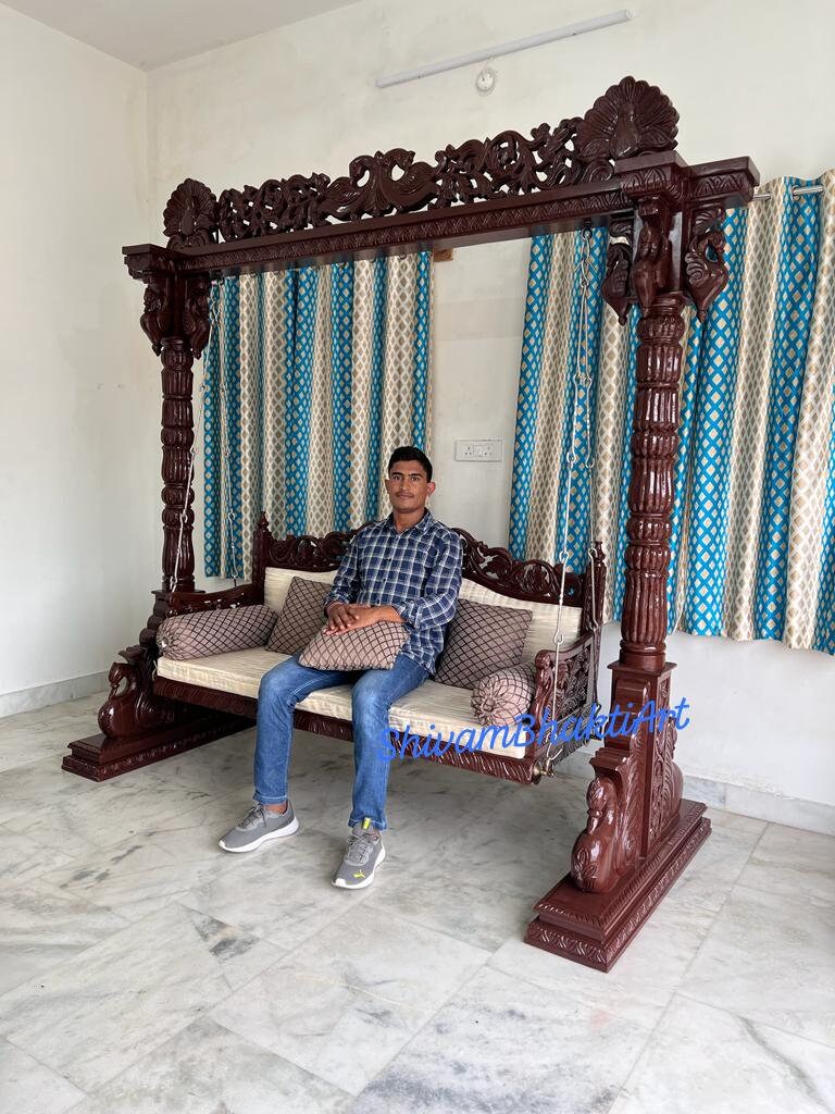Handmade Teak Wooden Maharaja Swing, Fine Carved Details - Etsy