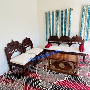 Wooden Diwan Set/ Wooden sofa set/ Indian fine carved diwan/ free delivery/ order via Etsy