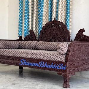 Indian Solid Teak wooden fine Carved Diwan/ Wooden sofa/ Indian fine carved diwan/ free delivery/ order via Etsy image 2