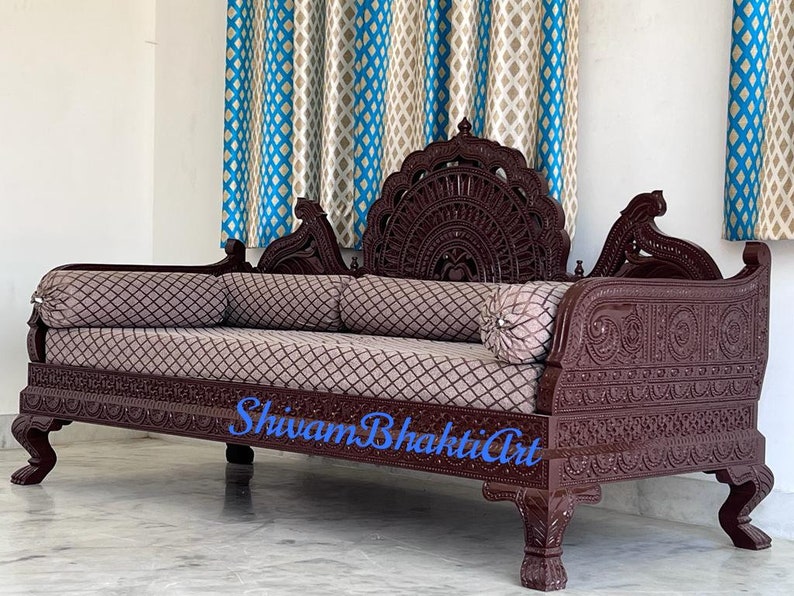 Indian Solid Teak wooden fine Carved Diwan/ Wooden sofa/ Indian fine carved diwan/ free delivery/ order via Etsy image 2