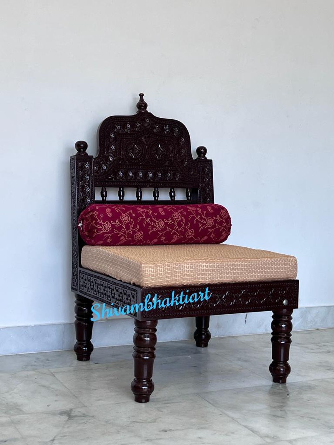 Wooden Fine Hand Carved Sofa Chair/ Wooden Diwan Chair/ Teak Wood Chair