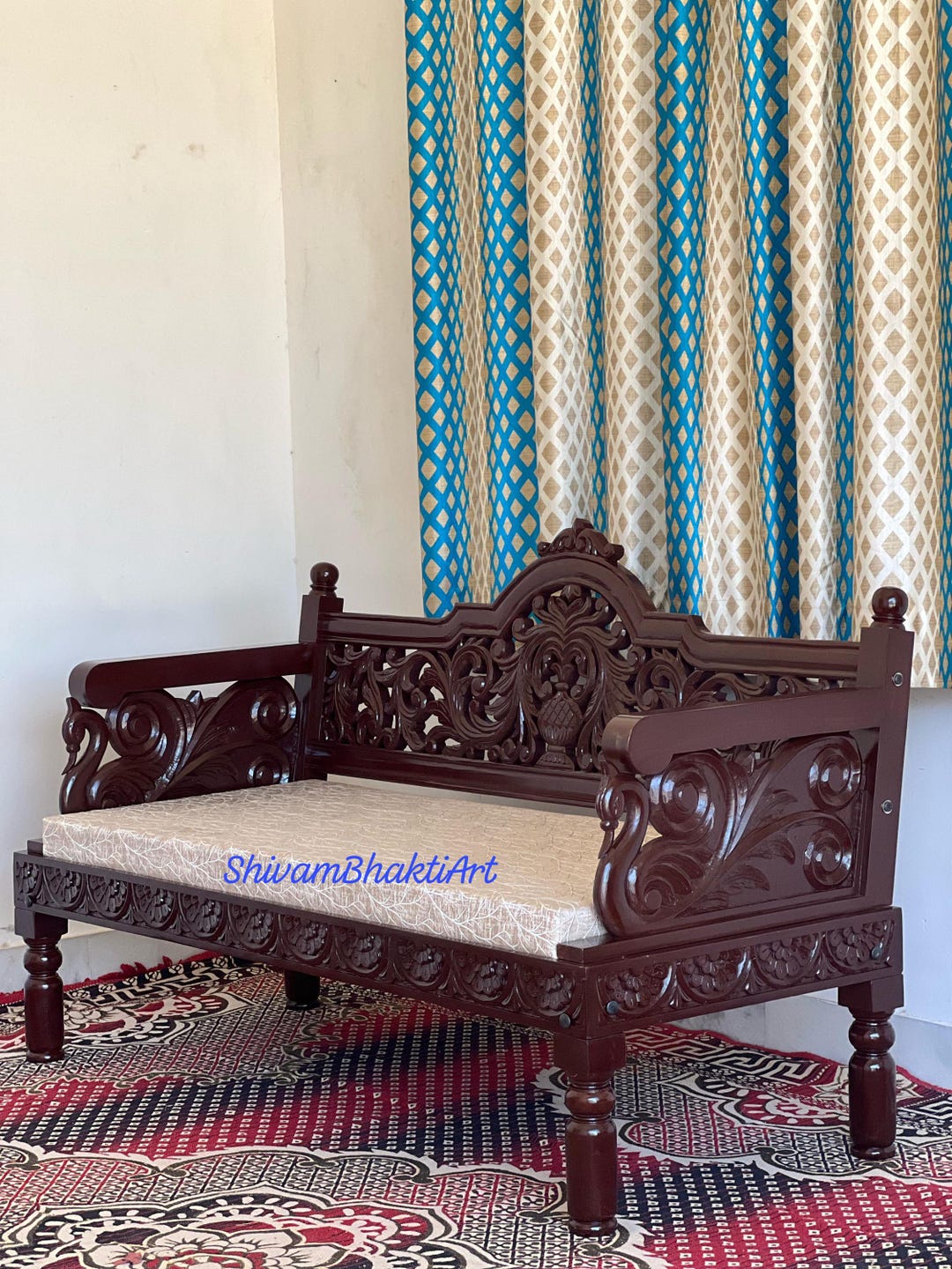 Indian Teak Wood Diwan: Hand-carved Wooden Sofa - Etsy