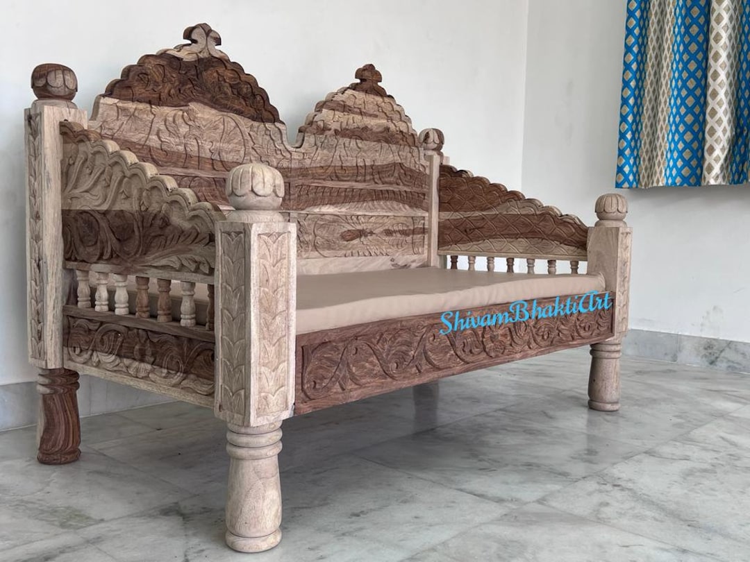 Indian Solid Rosewood Diwan/ Wooden Sofa/ Indian Fine Carved Diwan