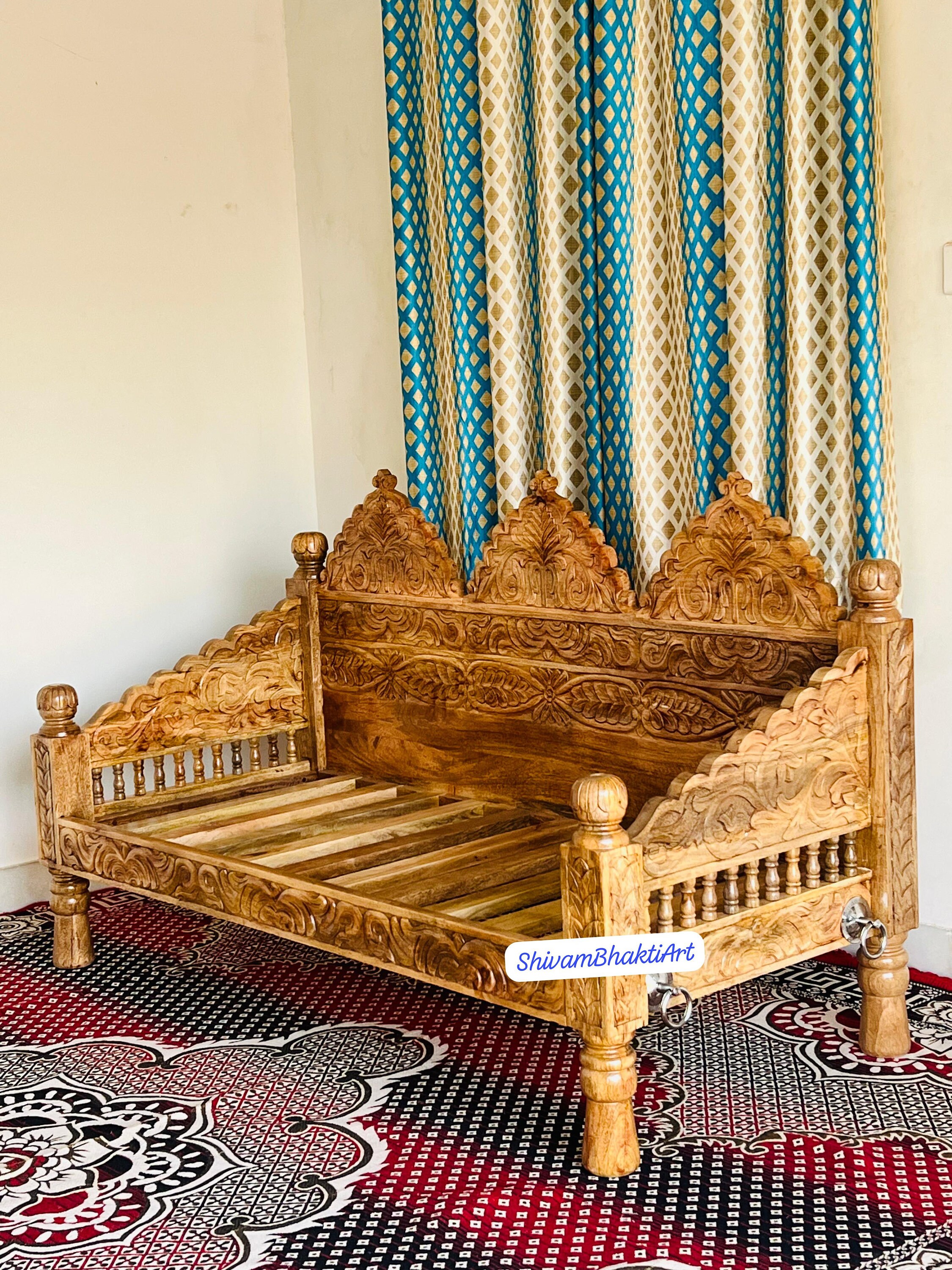 Fine Carved Wooden Diwan, Traditional Indian Sofa (66