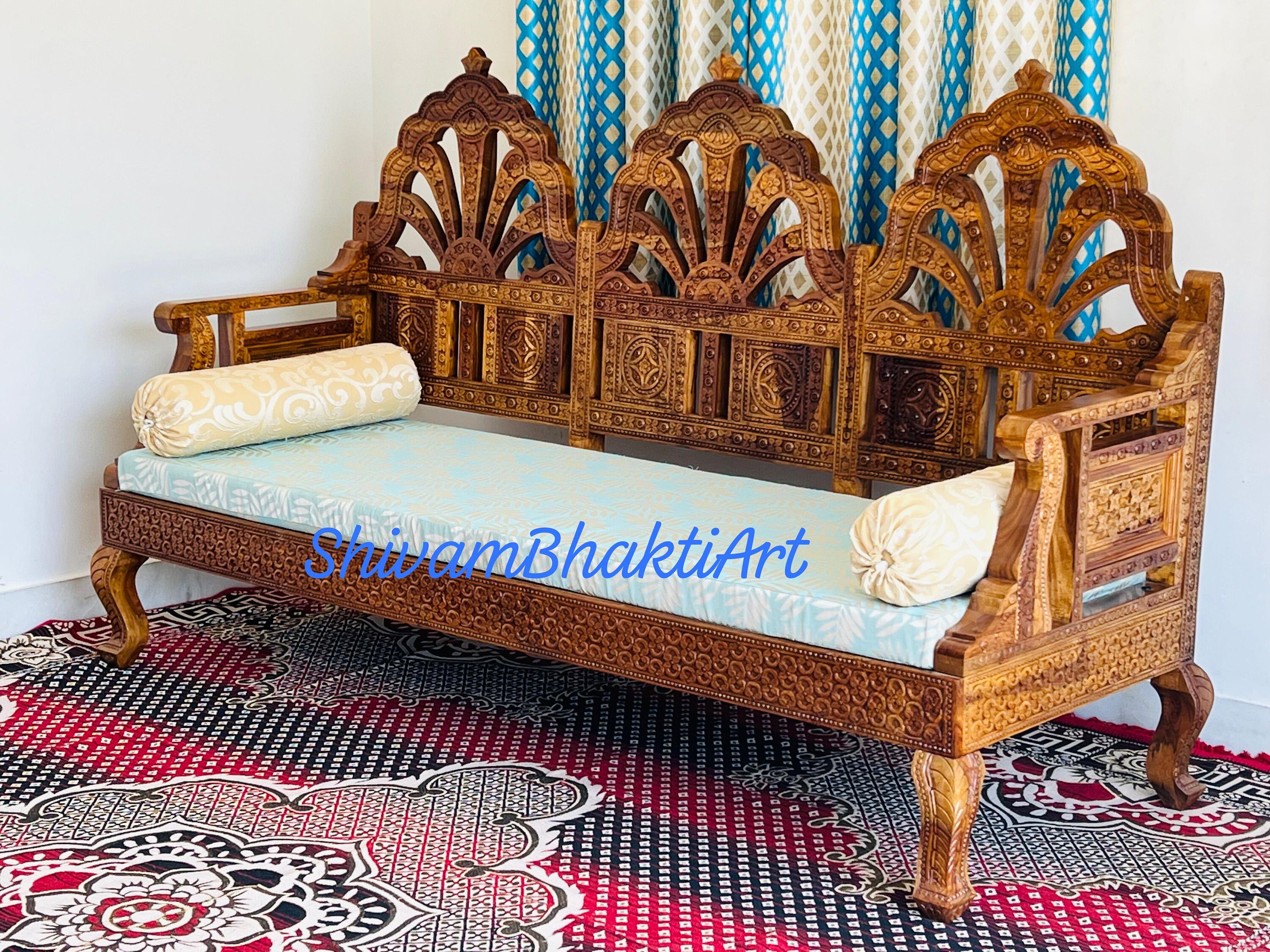 Carved Rosewood Diwan: Indian Wooden Sofa 77”w X 27”d X 46.5”h - Etsy