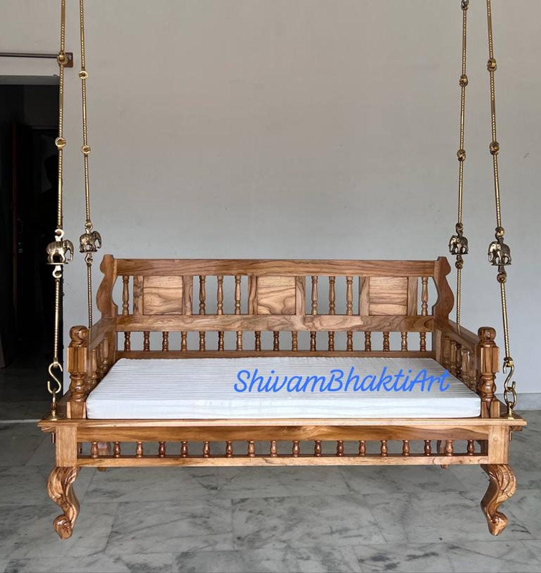 Handmade Teak Wooden Hanging Swing, South Indian Style - Etsy