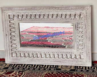 Espejo de pared de madera tallada, estilo vintage (91 x 61 cm)