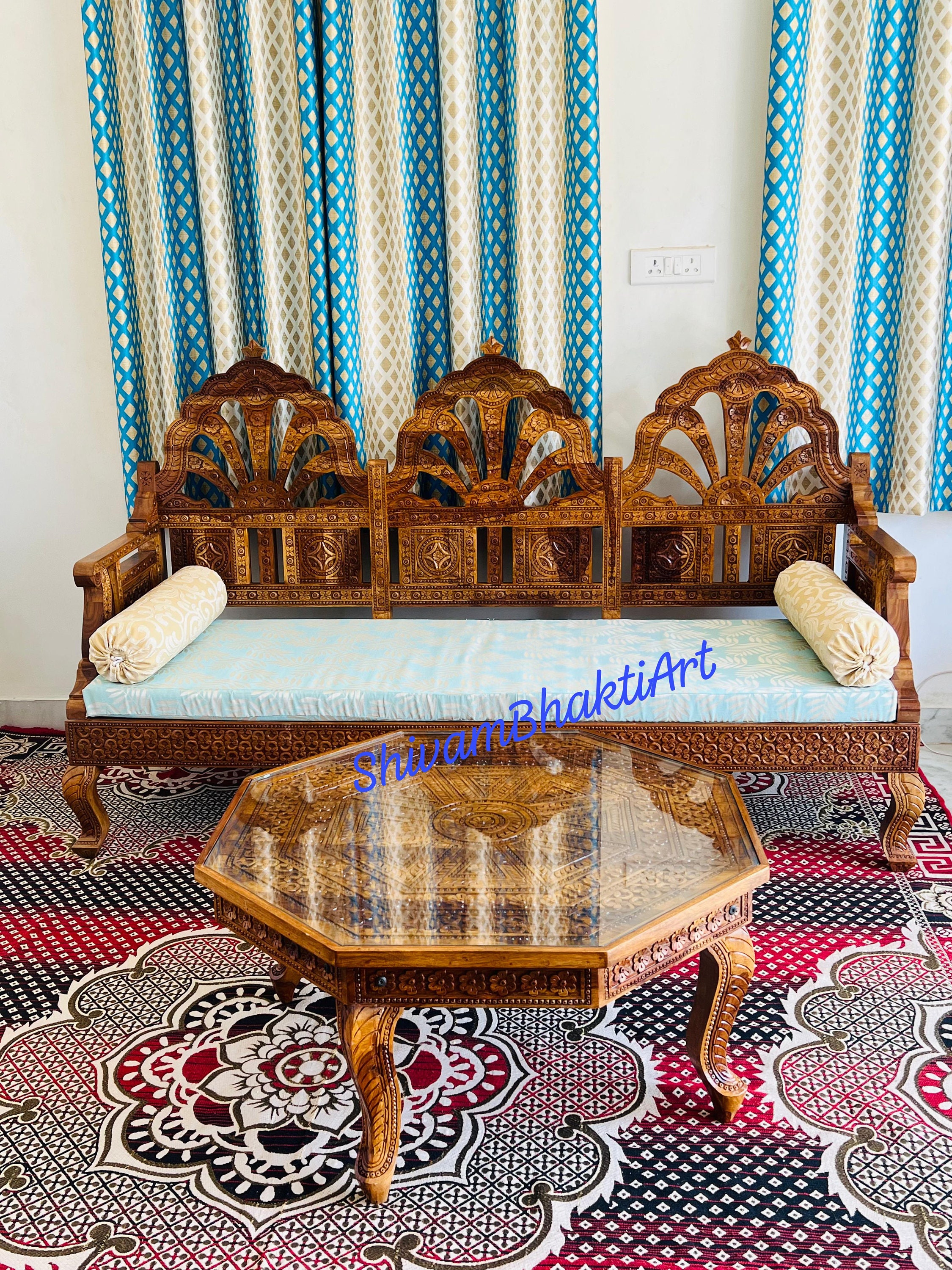 Indian Solid Rosewood Diwan With Coffee Table/ Wooden Sofa With Tea ...