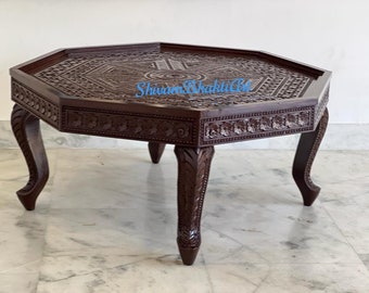 Indian fine hand carved solid Teak wooden tea table/Teak wood coffee table with glass top/ Order via Etsy