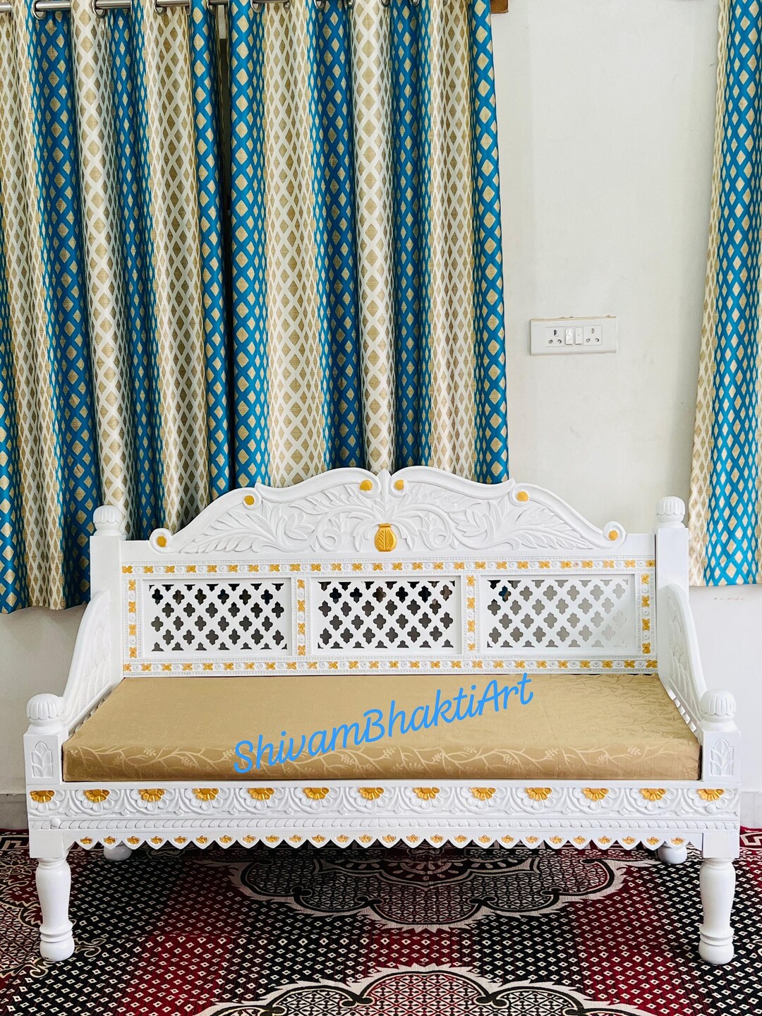 Solid Teak Wood Diwan: Indian Carved Wooden Sofa - Etsy