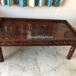 Indian Solid Rosewooden coffee table/ wooden hand carved tea table/ coffee table with glass top/ Order via Etsy