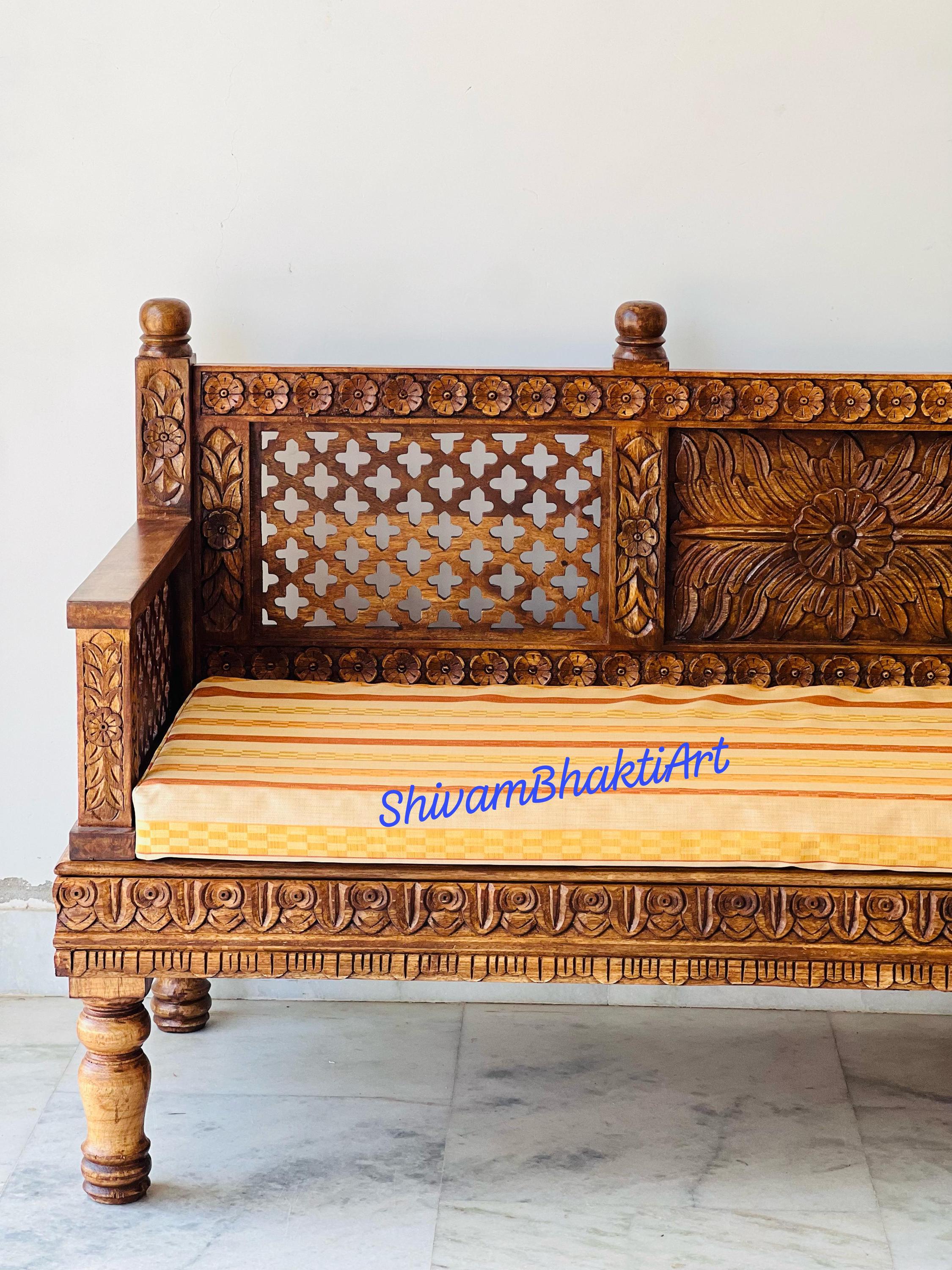 Indian Solid Wood Diwan, Fine Carved Sofa - Etsy