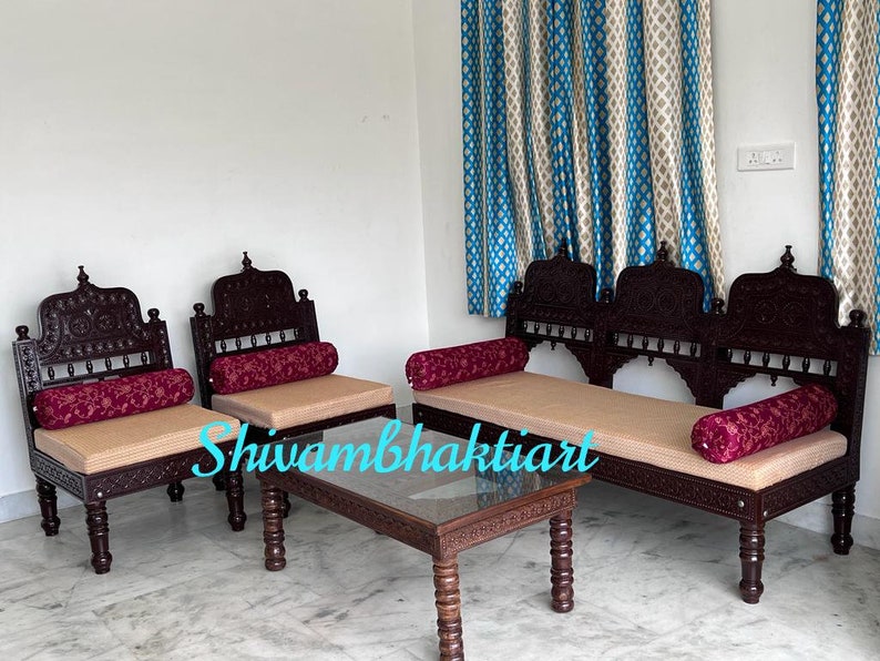 Teak Wood Diwan Set: Fine Carved Indian Sofa - Etsy Canada