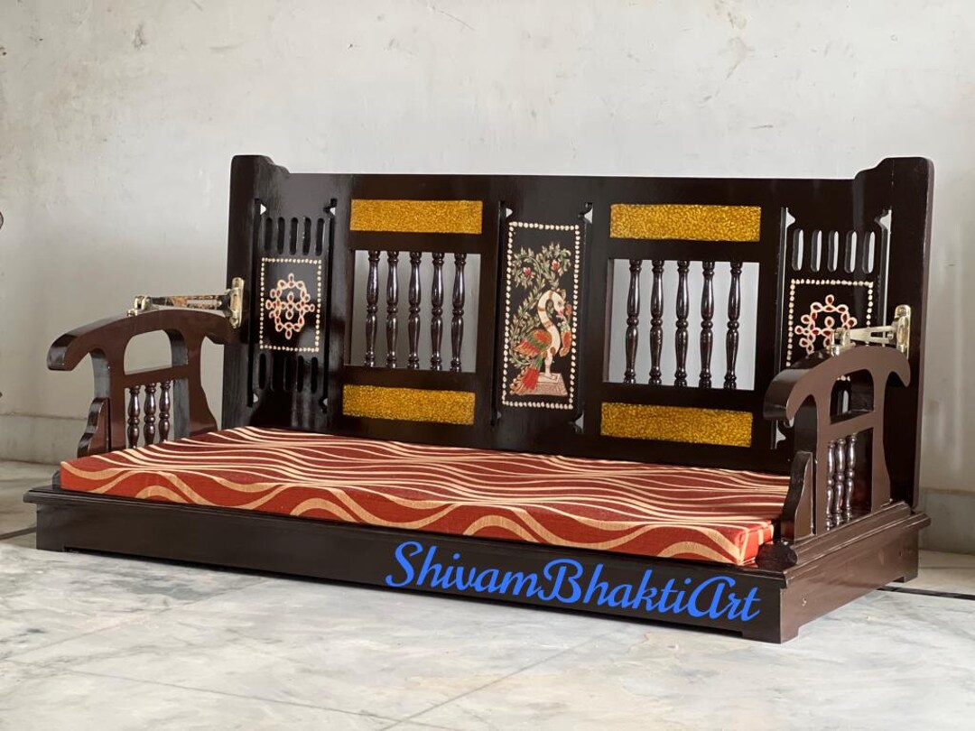 Handmade Teak Wood Chetichand Style Swing, South Indian Ceiling Swing ...