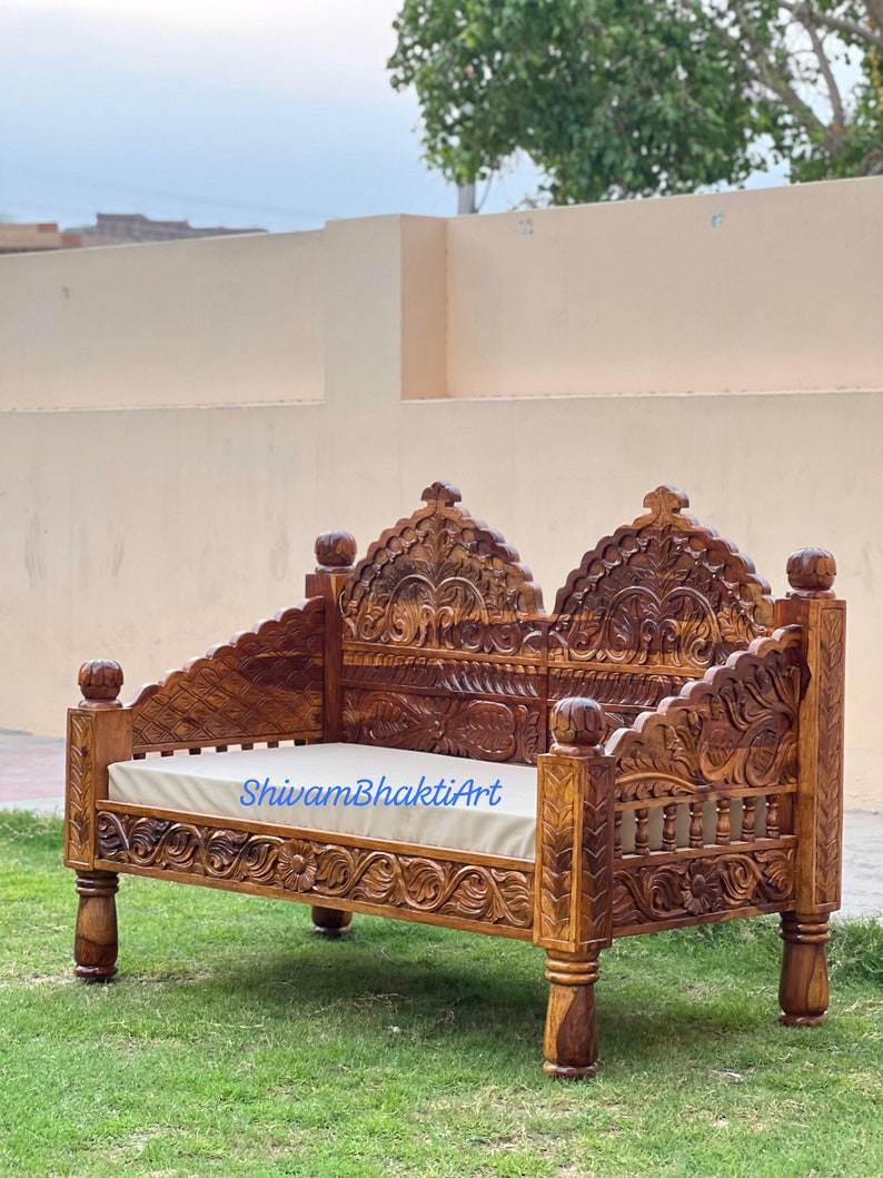 Indian Rosewood Diwan: Hand Carved Wooden Sofa 53”x28”x38” - Etsy