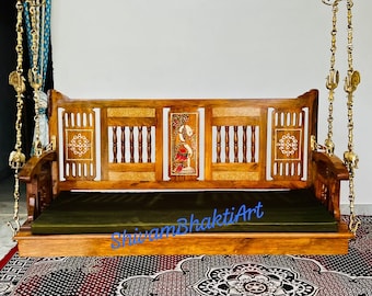 Columpio estilo Chetichand de madera de teca hecho a mano, Columpio de techo de estilo surindio de madera de teca / Columpio de madera de teca tallada fina