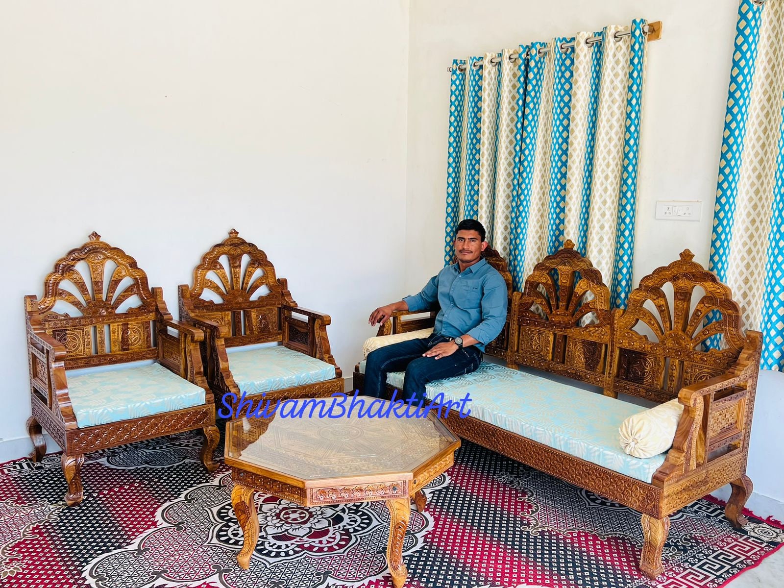 Wooden diwan sofa set discount
