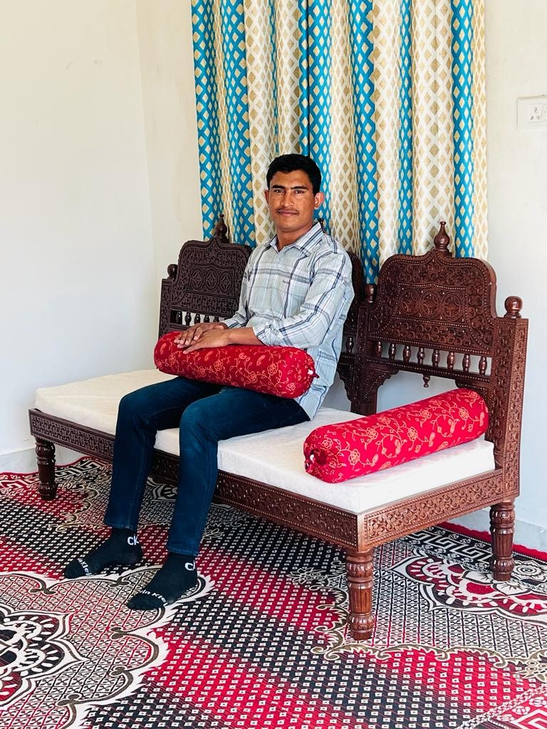 Teak Wood Diwan: Indian Fine Carved Sofa (70