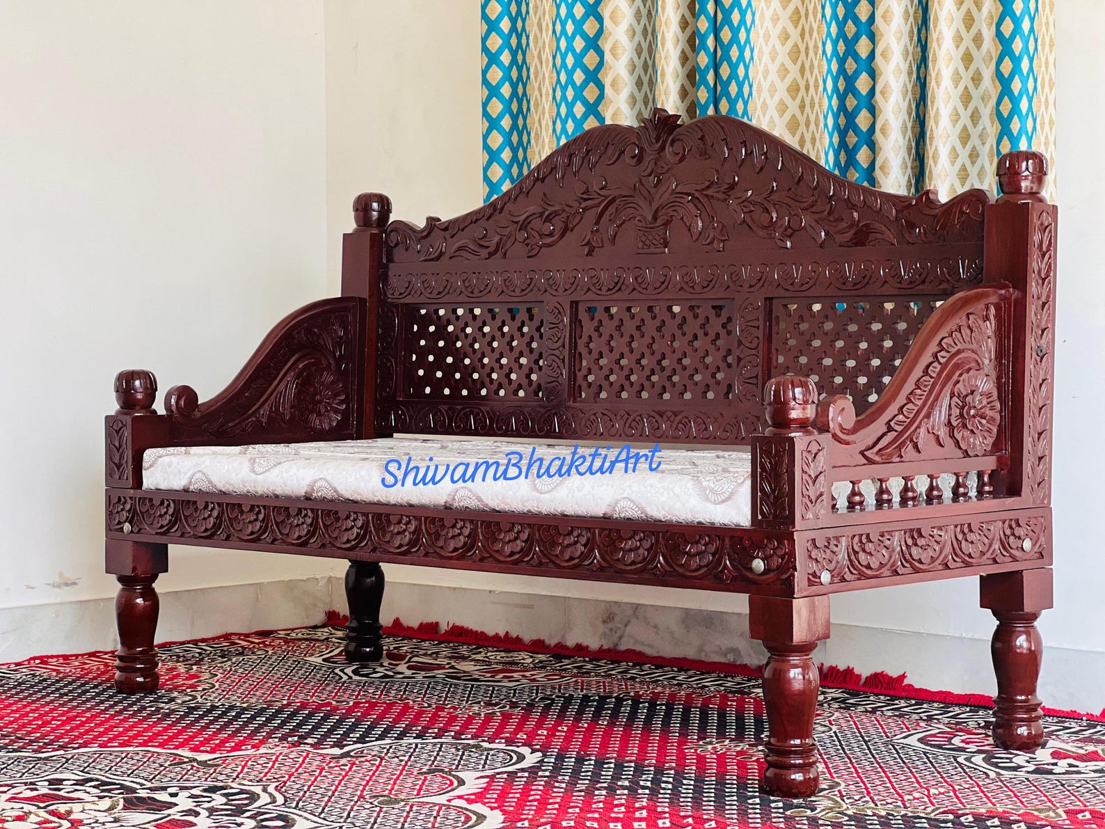 Hand Carved Teak Wood Diwan, Indian Fine Carving Sofa - Etsy