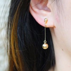 Clip On Earrings Gold Minimalist Dangle Drop Earring, Classy Dainty Ball Ear Clips, Non Pierced Ears, Christmas Jewelry Gift For Her Mom GF