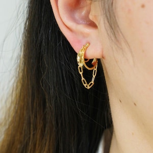 Clip On Earrings Gold Simple Chic Minimalist Hoop | Dangle Drop Gold Chain Clipon Earrings | Pain Free Clip Coil Design | Non Pierced Ears