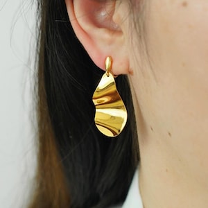 Clip On Earrings Minimalist Irregular Chunky Gold Hoop Drop Boho Dangle Earrings, Non Pierced Ears, Dainty Clipon Jewelry Gift For Her Mom