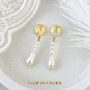 Clip On Earrings Natural Pearl Gold Dangle Drop Clipon Boho Minimalist Bridal Ear Clips |Non Pierced Ears| Bridesmaids Wedding Jewelry Gift