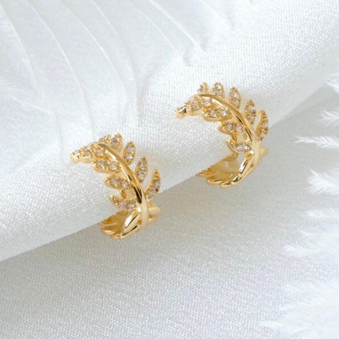 Clip on Earrings Minimalist 14K Gold Hoop Boho Olive Leaf Huggie ...