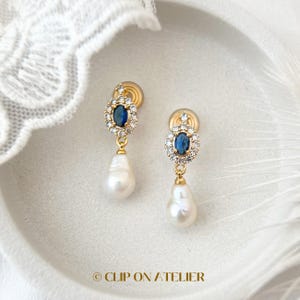 Clip On Earrings Pearl Something Blue Crystal Gold Dainty Bridal Earrings, Non Pierced Ears, Boho Minimalist Wedding Jewelry Classic Gift