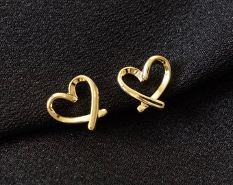 Clip On Earrings Minimalist 14K Gold Love Heart Dainty Ear Clips | Invisible Pain Free Clip Coil Design | Non Pierced Ears | Jewelry Gift