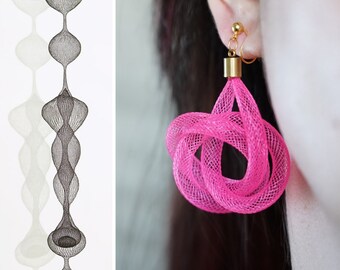 Artist Minimalist Statement Mesh Earrings, Designer Dangle Earrings, Party/Pink Wedding/Concert/Museum/Gala/Art lover, Clip On & Pierced