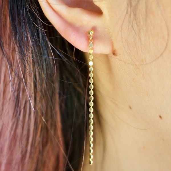 Gold Long Minimalist Clip On Earrings | Dainty Boho Dotted Chain | Non Pierced Ears | Classy Jewelry Gift | Super Minimal Chic | Invisible