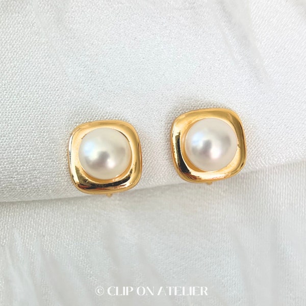 Clip On Earrings Natural Freshwater Pearl Gold Plated Dainty Classic Ear Clips | Pain Free Coil | Non Pierced Ears | Wedding Jewelry Gift