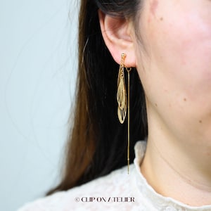 Clip On Earrings Gold Leaf Leaves Butterfly Long Dangle Tassel Clipon Boho Minimalist Threader Ear Clips, Non Pierced Ears| Jewelry Gift For
